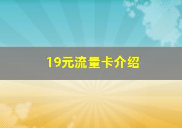 19元流量卡介绍