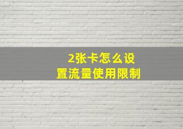 2张卡怎么设置流量使用限制