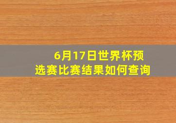 6月17日世界杯预选赛比赛结果如何查询