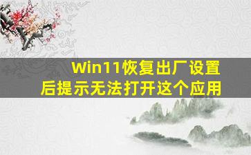 Win11恢复出厂设置后提示无法打开这个应用