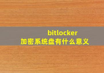 bitlocker加密系统盘有什么意义