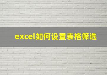 excel如何设置表格筛选