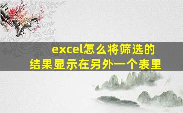 excel怎么将筛选的结果显示在另外一个表里