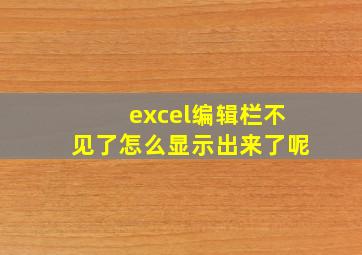 excel编辑栏不见了怎么显示出来了呢