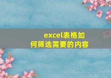 excel表格如何筛选需要的内容