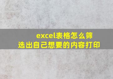 excel表格怎么筛选出自己想要的内容打印