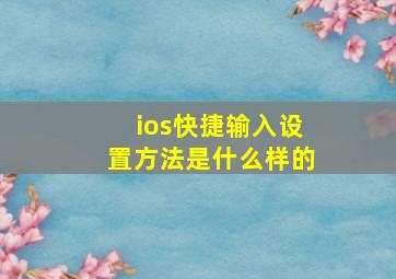 ios快捷输入设置方法是什么样的