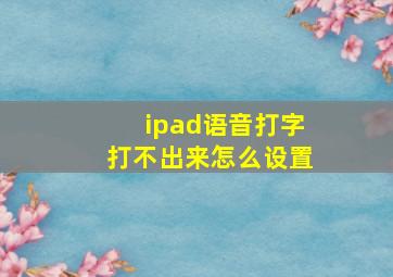 ipad语音打字打不出来怎么设置