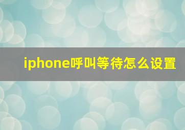 iphone呼叫等待怎么设置