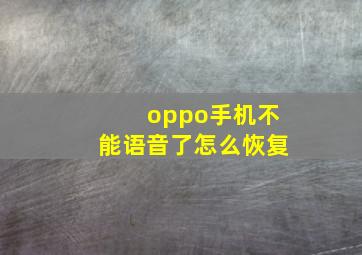 oppo手机不能语音了怎么恢复