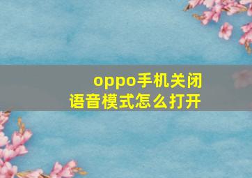 oppo手机关闭语音模式怎么打开