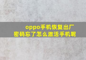 oppo手机恢复出厂密码忘了怎么激活手机呢