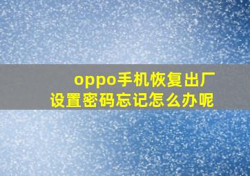 oppo手机恢复出厂设置密码忘记怎么办呢