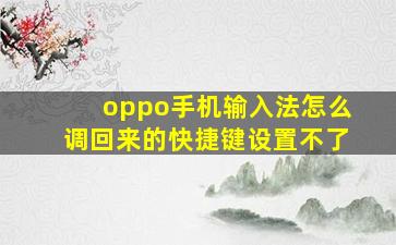 oppo手机输入法怎么调回来的快捷键设置不了