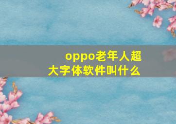 oppo老年人超大字体软件叫什么