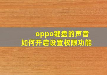 oppo键盘的声音如何开启设置权限功能