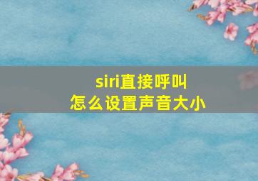 siri直接呼叫怎么设置声音大小