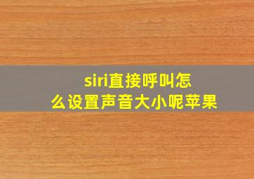 siri直接呼叫怎么设置声音大小呢苹果