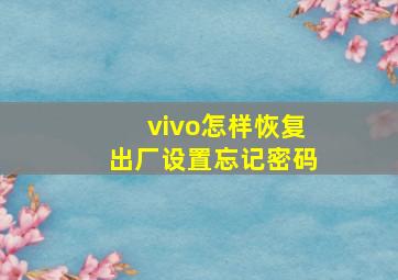 vivo怎样恢复出厂设置忘记密码