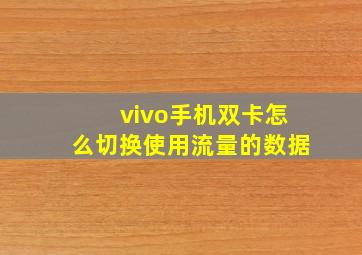 vivo手机双卡怎么切换使用流量的数据