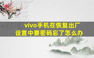 vivo手机在恢复出厂设置中要密码忘了怎么办