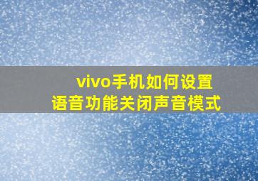 vivo手机如何设置语音功能关闭声音模式