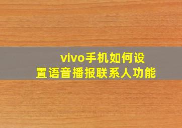 vivo手机如何设置语音播报联系人功能