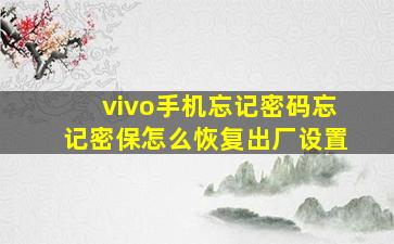 vivo手机忘记密码忘记密保怎么恢复出厂设置