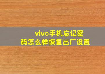 vivo手机忘记密码怎么样恢复出厂设置