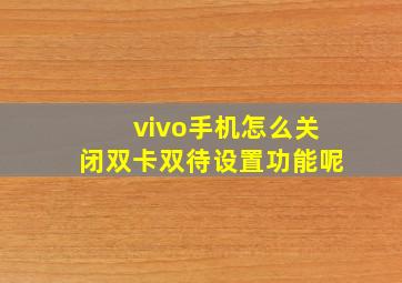 vivo手机怎么关闭双卡双待设置功能呢