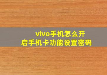 vivo手机怎么开启手机卡功能设置密码