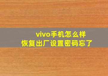 vivo手机怎么样恢复出厂设置密码忘了