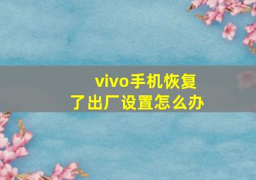 vivo手机恢复了出厂设置怎么办