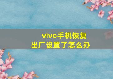 vivo手机恢复出厂设置了怎么办