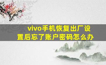 vivo手机恢复出厂设置后忘了账户密码怎么办