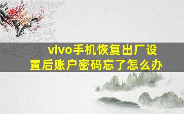 vivo手机恢复出厂设置后账户密码忘了怎么办