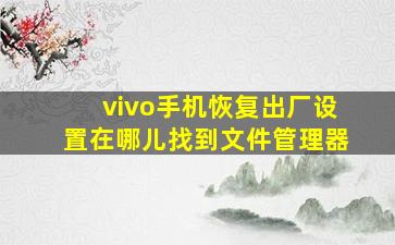 vivo手机恢复出厂设置在哪儿找到文件管理器