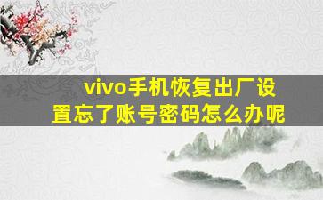 vivo手机恢复出厂设置忘了账号密码怎么办呢