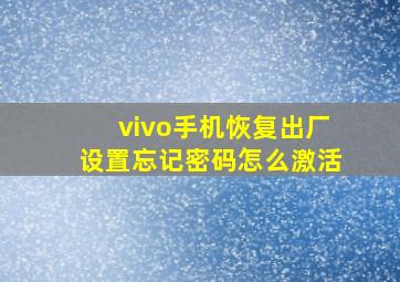 vivo手机恢复出厂设置忘记密码怎么激活