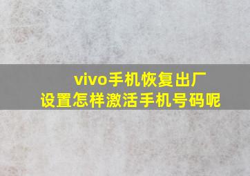 vivo手机恢复出厂设置怎样激活手机号码呢