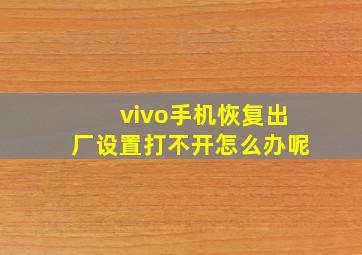 vivo手机恢复出厂设置打不开怎么办呢