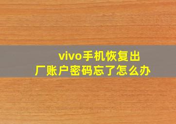 vivo手机恢复出厂账户密码忘了怎么办