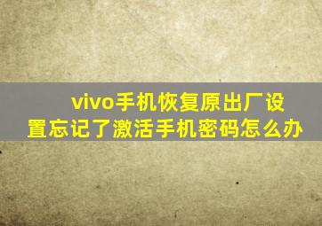 vivo手机恢复原出厂设置忘记了激活手机密码怎么办