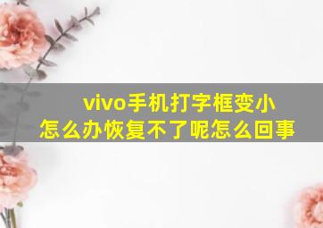 vivo手机打字框变小怎么办恢复不了呢怎么回事