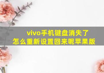 vivo手机键盘消失了怎么重新设置回来呢苹果版