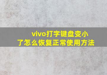 vivo打字键盘变小了怎么恢复正常使用方法