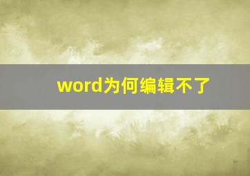 word为何编辑不了