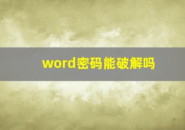 word密码能破解吗