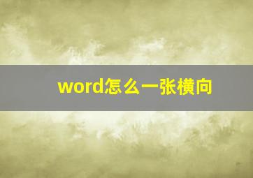 word怎么一张横向