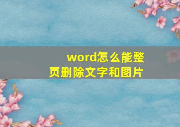 word怎么能整页删除文字和图片